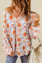 Load image into Gallery viewer, Orange Split V Neck Floral Print Dolman Blouse | Tops/Blouses &amp; Shirts
