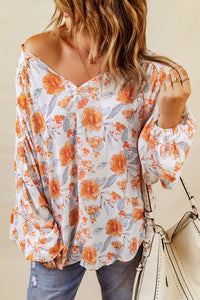 Orange Split V Neck Floral Print Dolman Blouse | Tops/Blouses & Shirts