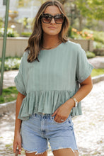 Load image into Gallery viewer, Laurel Green Textured Ruffled Hem Short Sleeve Blouse | Tops/Blouses &amp; Shirts
