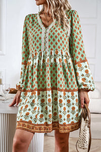 Womens Long Sleeve Dress | Printed V-Neck Long Sleeve Dress | Dress