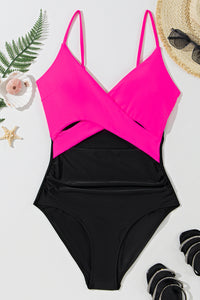 Rose Red Crossover Colorblock Cutout One Piece Swimsuit | Swimwear/One Piece Swimsuit