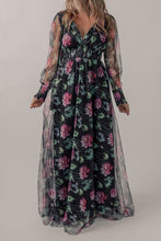 Load image into Gallery viewer, Long Sleeve Dress | Smocked Floral V-Neck Dress
