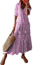 Load image into Gallery viewer, Pink V Neck Casual Geometric Print Maxi Dress | Dresses/Maxi Dresses
