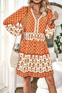 Womens Long Sleeve Dress | Printed V-Neck Long Sleeve Dress | Dress