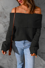 Load image into Gallery viewer, Black Ribbed Knit Foldover Off Shoulder Sweater
