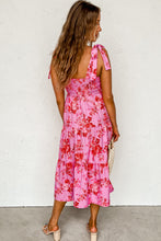 Load image into Gallery viewer, Pink Tie Shoulder Straps Tiered Floral Dress | Dresses/Floral Dresses
