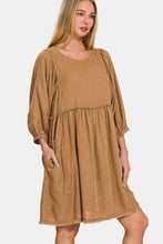 Load image into Gallery viewer, Puff Sleeve Babydoll Dress | Linen Pleats with Pockets
