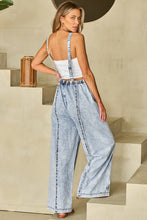 Load image into Gallery viewer, Beau Blue Light Wash Frayed Exposed Seam Wide Leg Denim Overall | Bottoms/Jumpsuits &amp; Rompers
