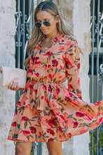 Load image into Gallery viewer, Fiery Red Frilled Collar Long Sleeve Floral Dress with Ruffle | Dresses/Floral Dresses
