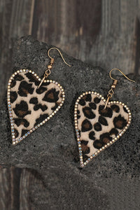 Multicolour Rhinestone Edge Leopard Print Heart Shape Earrings | Accessories/Jewelry