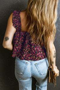 Floral Tank Top | Rose Boho Frilled Straps Blouse