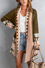 Load image into Gallery viewer, Brown Aztec Print Open Front Knitted Cardigan | Tops/Sweaters &amp; Cardigans
