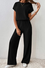 Load image into Gallery viewer, Wide Leg Jumpsuit | Black Solid Color Ribbed Short Sleeve
