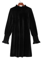 Load image into Gallery viewer, Black Velvet Frill Neck Long Sleeve Shift Dress | Dresses/Mini Dresses
