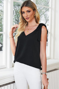 Black Tie On Shoulder V Neck Tank Top | Tops/Tank Tops