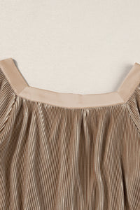 Puff Sleeve Top | Taupe Pleated Square Neck Blouse