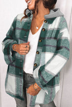 Load image into Gallery viewer, Green Hooded Plaid Button Front Shacket
