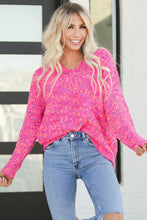 Load image into Gallery viewer, Dark Pink Colorful Spots Knitted V Neck Casual Sweater | Tops/Sweaters &amp; Cardigans
