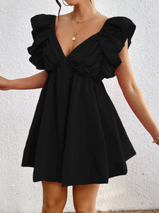 Mini Dress | Ruffled V-Neck Cap Sleeve Dress