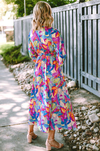 Maxi Dress | Multicolor Abstract Print High Waist V Neck