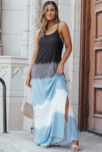 Load image into Gallery viewer, Maxi Dress | Sky Blue Spaghetti Strap Tie Dye Slit Dress
