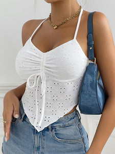 White Cami Top | Eyelet Halter Neck Cami