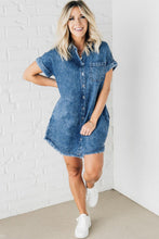 Load image into Gallery viewer, Denim Mini Dress | Blue Mineral Wash Frayed Hem Dress
