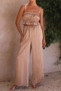 Wide Leg Pants Set | Ruffled Sleeveless Top and Pants