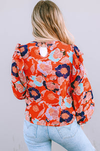 Puff Sleeve Blouse | Fiery Red Floral Print Ruffle