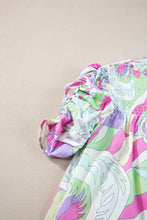 Load image into Gallery viewer, Bubble Sleeve Top | Green Abstract Smock Detail Blouse
