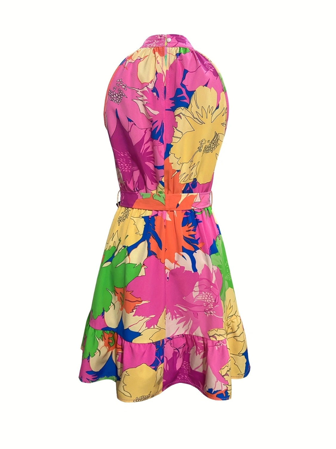 Womens Dress-Tied Printed Mock Neck Sleeveless Dress | Dresses/Midi Dresses