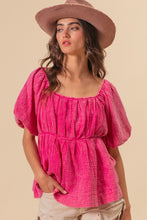 Load image into Gallery viewer, Puff Sleeve Top | Pleated Pink Blouse
