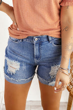 Load image into Gallery viewer, Distressed Ripped Rolled Hem Blue Denim Shorts | Bottoms/Denim Shorts
