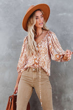 Load image into Gallery viewer, Drawstring Blouse | Brown 3/4 Sleeve Top
