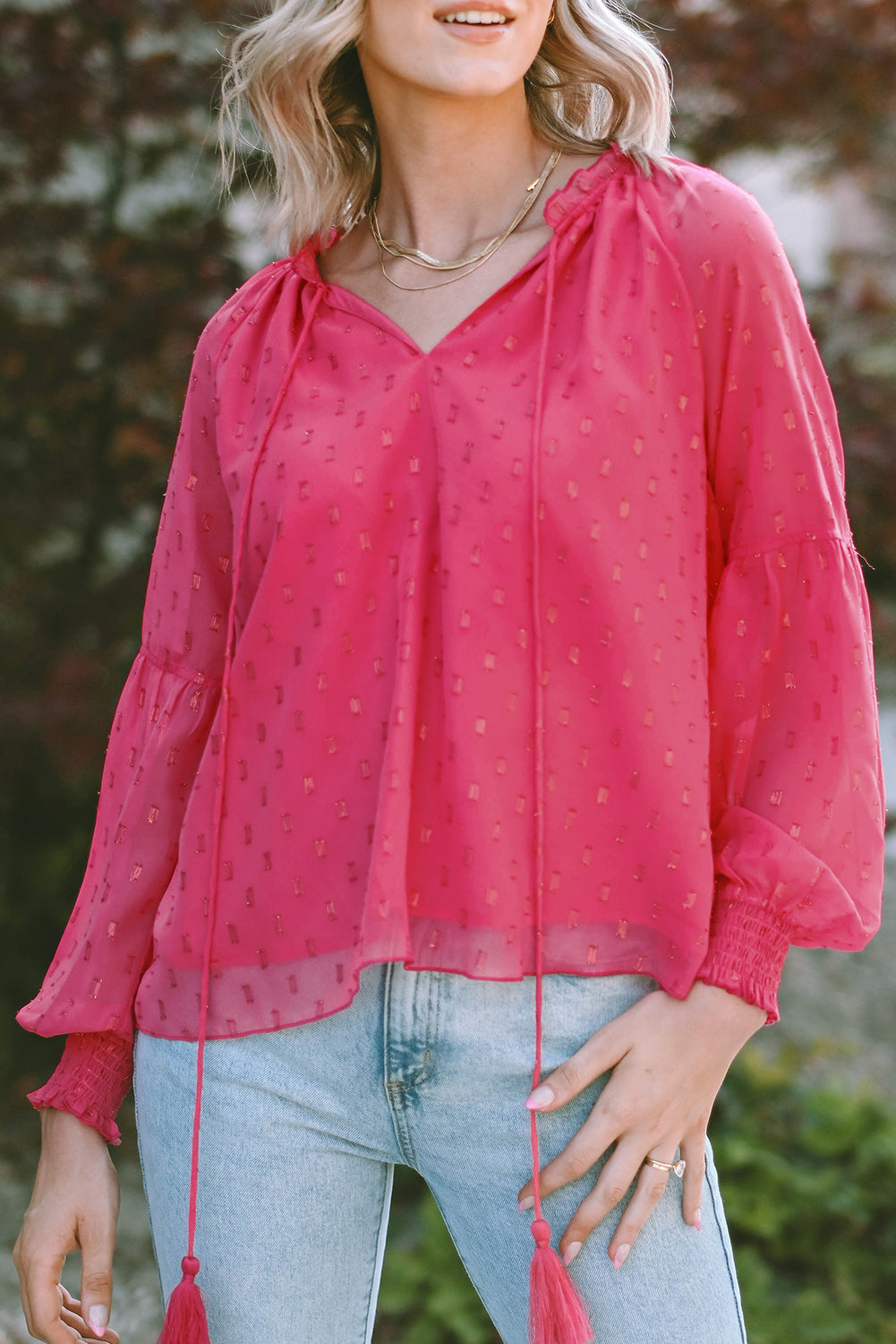 Rose Printed Tassel Tie Blouse | Tops/Blouses & Shirts