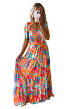 Load image into Gallery viewer, Womens Maxi Dress | Multicolor Vibrant Tropical Print Smocked Ruffle Tiered Maxi Dress | Dresses/Maxi Dresses
