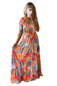 Womens Maxi Dress | Multicolor Vibrant Tropical Print Smocked Ruffle Tiered Maxi Dress | Dresses/Maxi Dresses