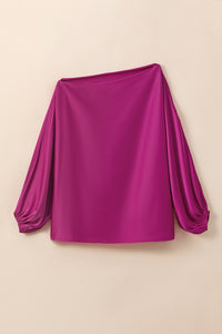 Balloon Sleeve Blouse | Bright Pink Neck Satin Blouse