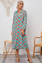 Load image into Gallery viewer, Shirt Dress | Sky Blue Western Geometric Print Split Buttoned
