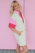 Load image into Gallery viewer, Patchwork T Shirt Dress | White Stripe Color-Block Short Sleeve Top
