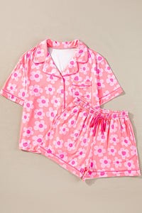 Pink Flower Print Short Sleeve Shirt Pajamas Set | Loungewear & Sleepwear/Sleepwear