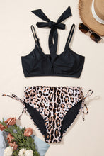 Load image into Gallery viewer, Black Crossed Tie Back Leopard Bikini Swimsuit | Swimwear/Bikinis
