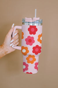 Multicolor Flower Print Handled Stainless Steel Vacuum Cup 40oz | Accessories/Tumblers
