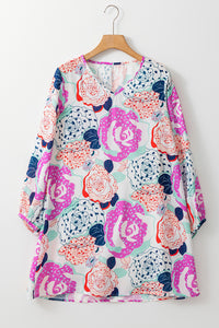 Floral Print Dress | Multicolor Bubble Sleeve Blooming Flowers