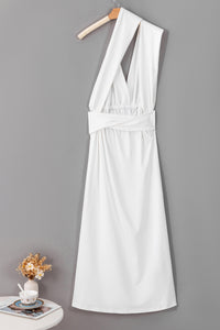 White Sleeveless Ruched High Split Cutout Back Maxi Dress | Dresses/Maxi Dresses