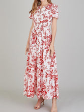 Load image into Gallery viewer, Tiered Floral Notched Short Sleeve Dress
