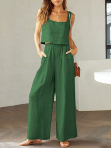 Womens Pants Set-Square Neck Top and Wide Leg Pants Set | pants set