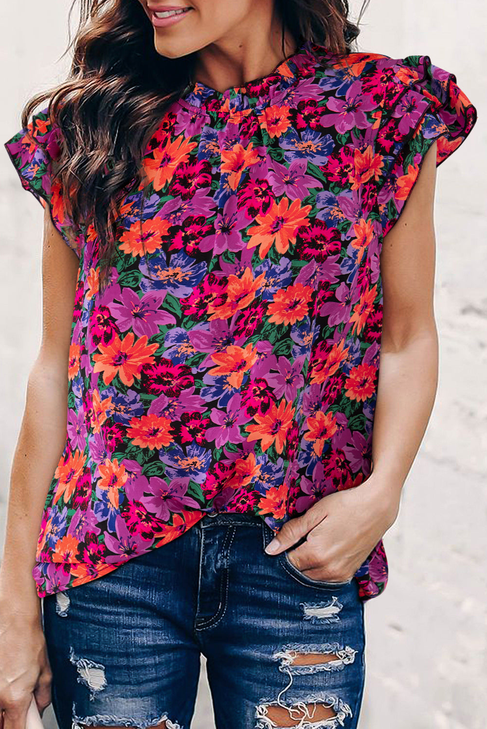 Multicolour Floral Print Tiered Ruffled Sleeve Blouse | Tops/Blouses & Shirts