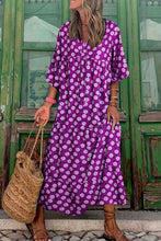 Load image into Gallery viewer, Maxi Dress | Purple Bohemian Puff Sleeve Dress
