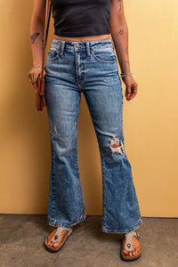 Distressed Blue Jeans | Light Blue Flare Leg Jeans